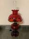 Antique Aladdin Oil Lamp Model B Red Beehive Pattern With Original Shade & Chimney