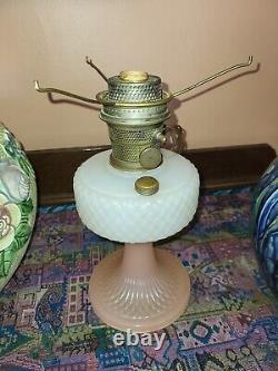 Antique Aladdin Pink White Moonstone diamond Quilt Oil Kerosene Lamp