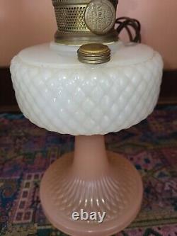 Antique Aladdin Pink White Moonstone diamond Quilt Oil Kerosene Lamp