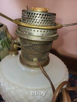 Antique Aladdin Pink White Moonstone diamond Quilt Oil Kerosene Lamp