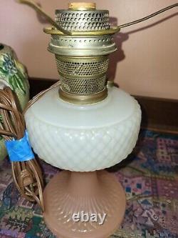 Antique Aladdin Pink White Moonstone diamond Quilt Oil Kerosene Lamp