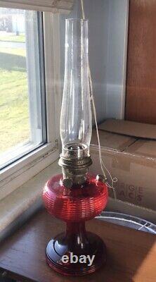 Antique Aladdin Ruby Red Beehive Oil Lamp