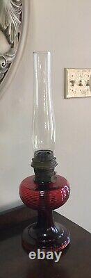 Antique Aladdin Ruby Red Beehive Oil Lamp