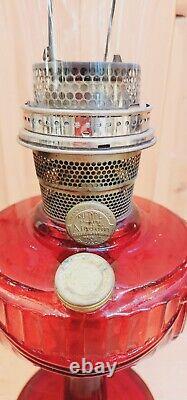 Antique Aladdin Ruby Red Tall Lincoln Drape Oil Lamp with Model B Burner