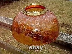 Antique Amber Crackle Hanging Oil Lamp 14'' Shade