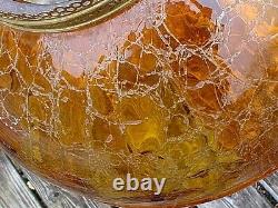 Antique Amber Crackle Hanging Oil Lamp 14'' Shade