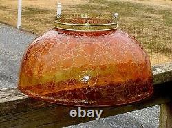 Antique Amber Crackle Hanging Oil Lamp 14'' Shade