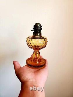 Antique Amber Glass Hobnail EAPG Miniature Oil Lamp