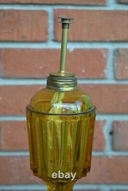 Antique Amber Glass Whale Oil Lamp Ribbed Victorian Vintage