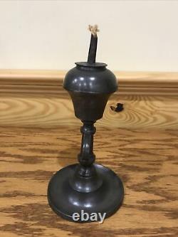 Antique American Pewter Double Burner Whale Finger Candle Stick Oil Lamp