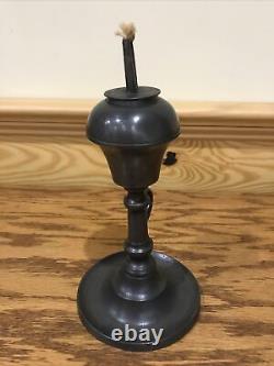 Antique American Pewter Double Burner Whale Finger Candle Stick Oil Lamp