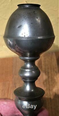 Antique American Pewter Whale Oil Lamp, Marked R. Dunham, c. 1837