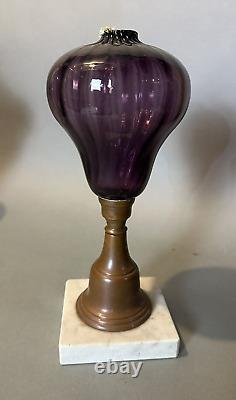 Antique Amethyst Art Glass 11-3/4 Oil Lamp Base