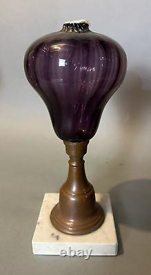 Antique Amethyst Art Glass 11-3/4 Oil Lamp Base