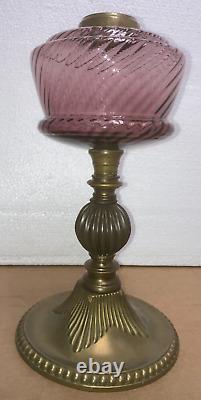Antique Amethyst Purple Swirl Kerosene Oil Lamp Brass Metal Base Vintage