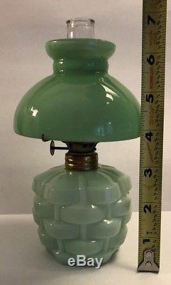 Antique And Vintage Green Uranium Vaseline Glass Miniature Oil Lamp PART S276