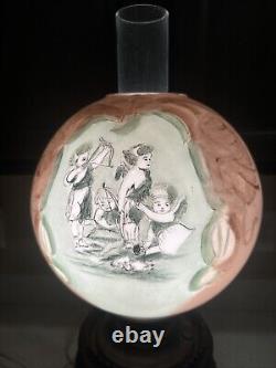 Antique Angel Cherub Stencil Consolidated Gone With the Wind Banquet Oil Lamp Ve