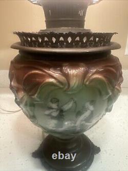 Antique Angel Cherub Stencil Consolidated Gone With the Wind Banquet Oil Lamp Ve