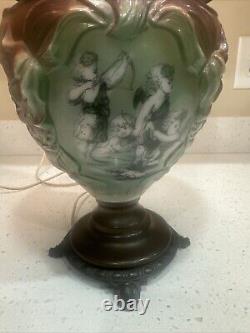 Antique Angel Cherub Stencil Consolidated Gone With the Wind Banquet Oil Lamp Ve