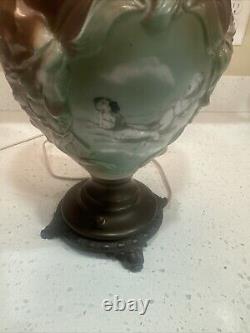 Antique Angel Cherub Stencil Consolidated Gone With the Wind Banquet Oil Lamp Ve