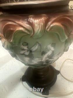 Antique Angel Cherub Stencil Consolidated Gone With the Wind Banquet Oil Lamp Ve
