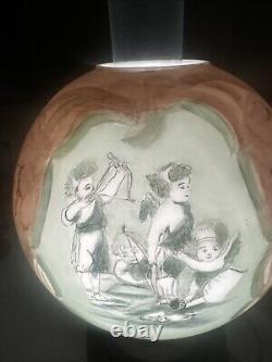 Antique Angel Cherub Stencil Consolidated Gone With the Wind Banquet Oil Lamp Ve