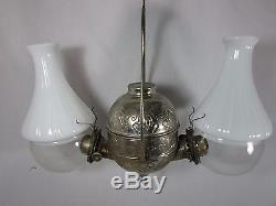 Antique Angle Lamp Co Double Oil LampBradley HubbardRetractableGlass Shades