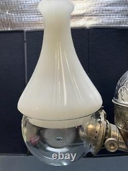 Antique Angle Lamp Oil/kerosene 2 Burner Hanging Lamp Nickel Plated Fleur-de-lis