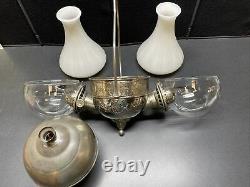 Antique Angle Lamp Oil/kerosene 2 Burner Hanging Lamp Nickel Plated Fleur-de-lis