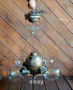 Antique Angle Mfg Co New York Hanging Quad Burner Kerosene Oil Lamp