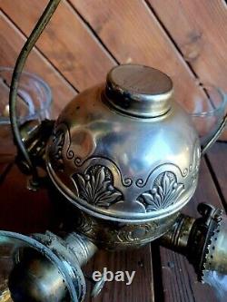 Antique Angle Mfg Co New York Hanging Quad Burner Kerosene Oil Lamp