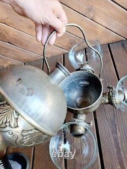 Antique Angle Mfg Co New York Hanging Quad Burner Kerosene Oil Lamp