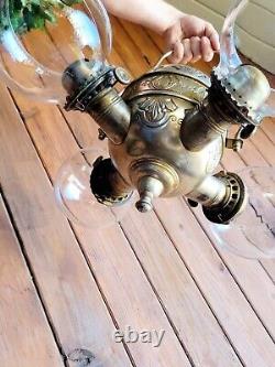 Antique Angle Mfg Co New York Hanging Quad Burner Kerosene Oil Lamp