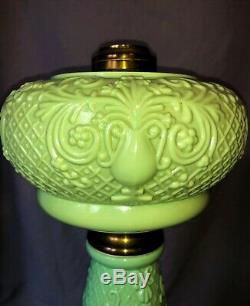 Antique Apple Jadeite Custard Green Glass EAPG Kerosene Oil Lamp Font Base Vtg