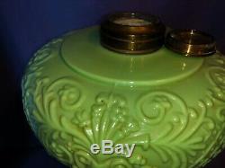 Antique Apple Jadeite Custard Green Glass EAPG Kerosene Oil Lamp Font Base Vtg