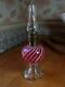 Antique Art Glass Cranberry & Opalescent Swirl Miniature Oil Lamp