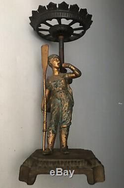 Antique Art Nouveau 11 Figural Spelter Stem Glass Oil Lamp Stand, France, c1890
