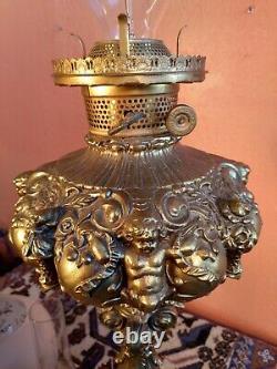 Antique Art Nouveau Angel Brass, ABCO Rochester Banquet Oil / Lamp coverted
