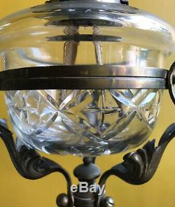 Antique Art Nouveau Brass Oil Lamp with Cut Glass Font (Wright & Butler)