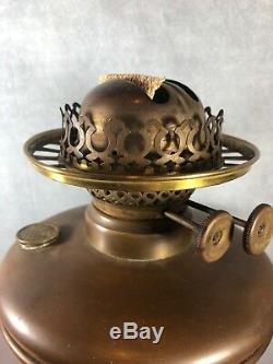 Antique Art Nouveau Double Wick Oil Lamp Bradley & Hubbard Llily Pad Accents 1