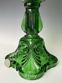 Antique Art Nouveau EAPG Oil Lamp, Emerald Green Bullseye Pattern Glass, c. 1900