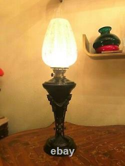 Antique Art Nouveau Metal Brass Marble Mixed German Kerosene Oil Lamp