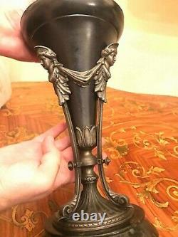 Antique Art Nouveau Metal Brass Marble Mixed German Kerosene Oil Lamp