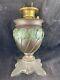 Antique Arts And Crafts Tiffany Style Oil Lamp Cold painted Bronze Lilly Pads
