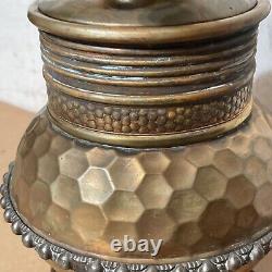 Antique Arts & Crafts Hammered Brass Oil Lamp Bradley & Hubbard Miller Duplex