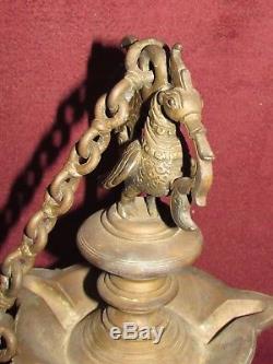 Antique Asian Indian Bird Form Brass or Bronze Hanging Oil Lamp