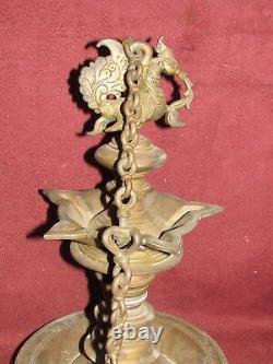 Antique Asian Indian Bird Form Brass or Bronze Hanging Oil Lamp