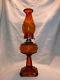 Antique Atterbury Amber Oil Lamp with Matching Shade