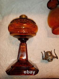 Antique Atterbury Amber Oil Lamp with Matching Shade