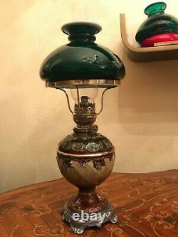 Antique Austrian Majolica Brass Metal Kerosene Oil Lamp Matador 15 Brenner